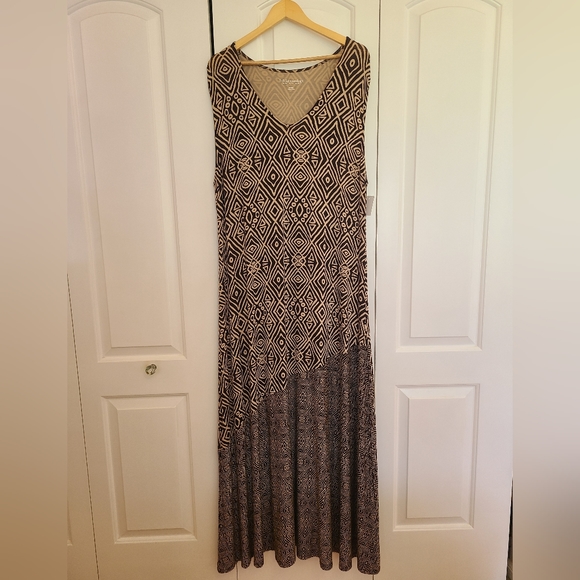 Soft Surroundings TulumTribal Bohemian Sleeveless Maxi Dress Brown Beige Size XL - Picture 3 of 12